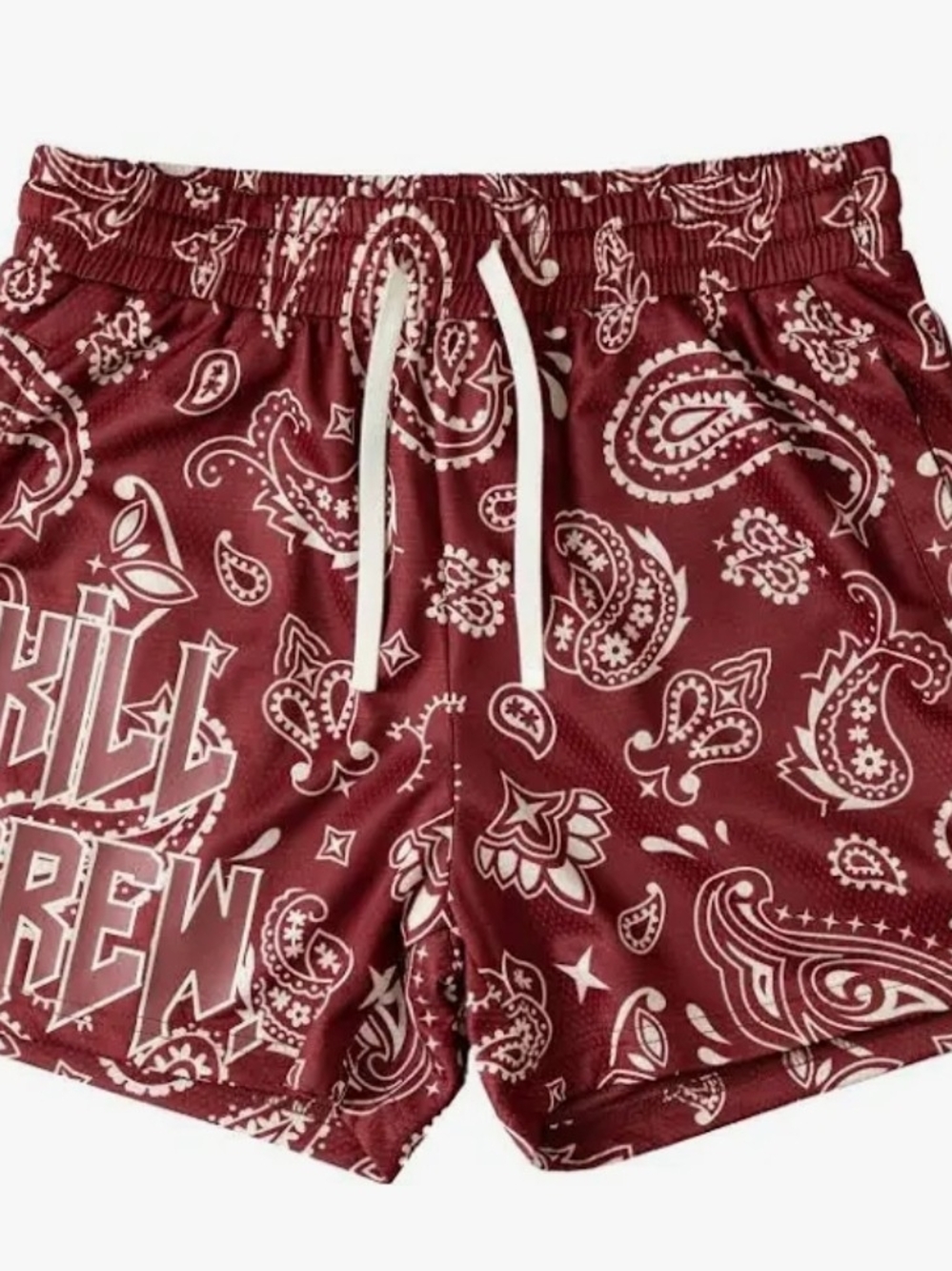 MUAY THAI SHORTS (MID THIGH CUT) BANDANA - RED / CREAM (L)